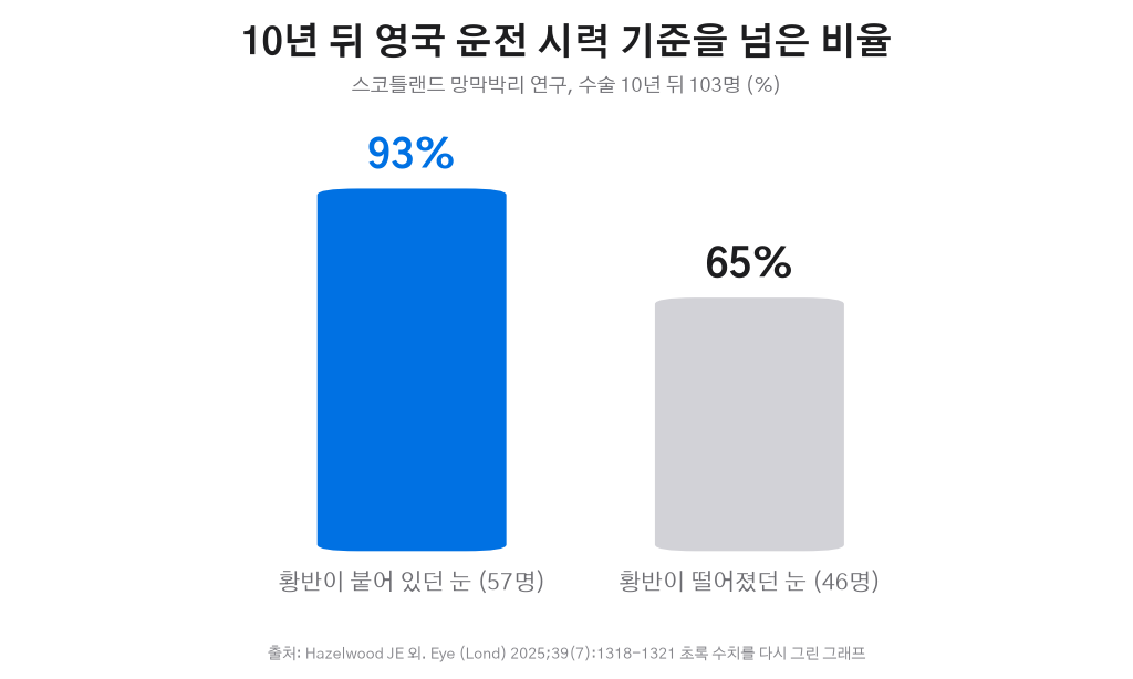 망막박리 수술 10년 뒤 운전 시력 기준 충족 비율 그래프