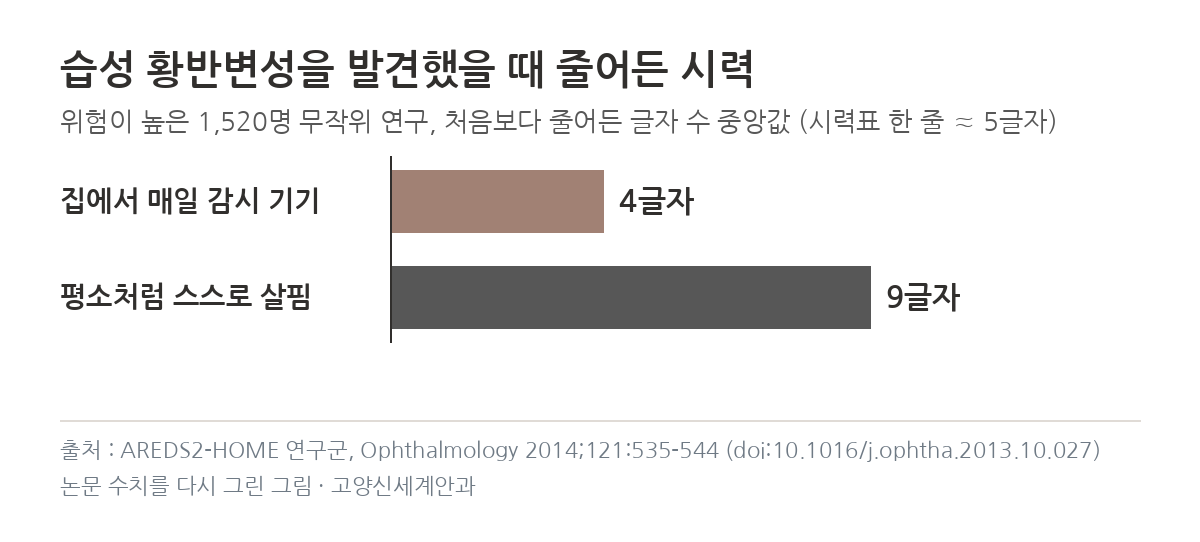 가정 감시 무작위 연구 발견 시 시력 손실 4글자 대 9글자 그래프
