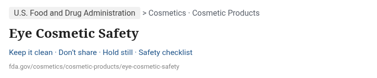 미국 식품의약국 FDA 눈 화장품 안전 안내 제목
