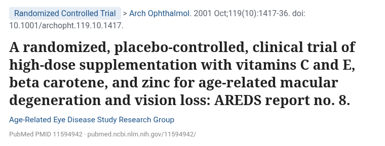 AREDS 2001 Arch Ophthalmol 논문 PubMed 화면