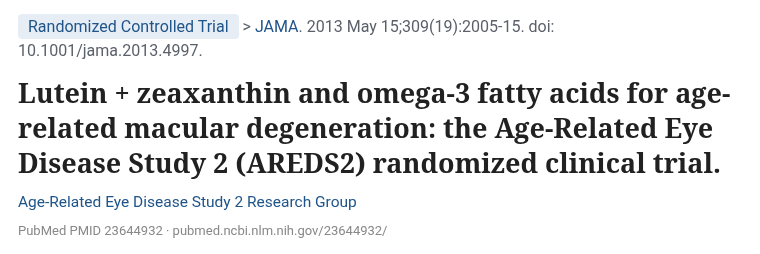 AREDS2 2013 JAMA 루테인 지아잔틴 오메가3 무작위 임상시험