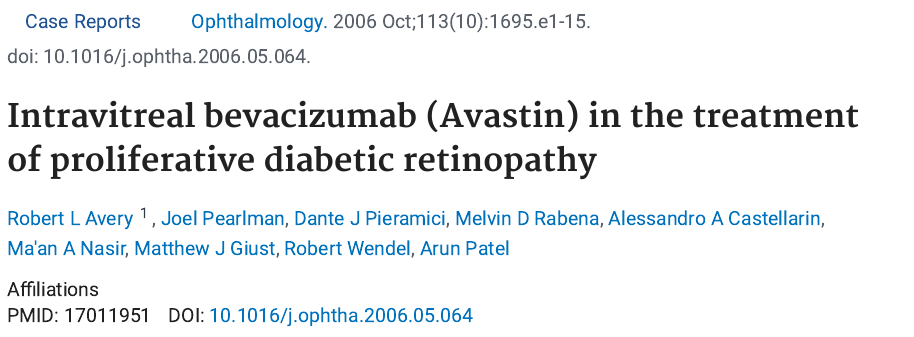 Avery 2006 Ophthalmology 베바시주맙과 신생혈관 논문 제목