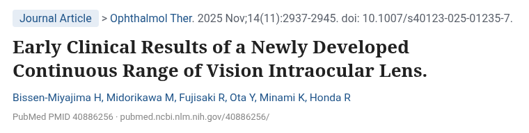Bissen-Miyajima 2025 Ophthalmol Ther 연속 시야 인공수정체 초기 임상 결과 논문 제목