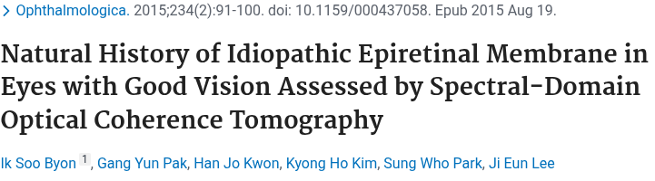 Byon 2015 Ophthalmologica 망막전막 자연경과 논문 제목