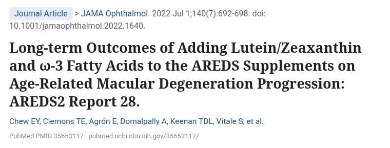Chew 2022 JAMA Ophthalmol AREDS2 10년 추적 PubMed 화면