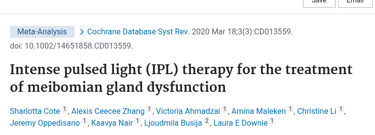 Cote 2020 코크란 리뷰 IPL PubMed 화면