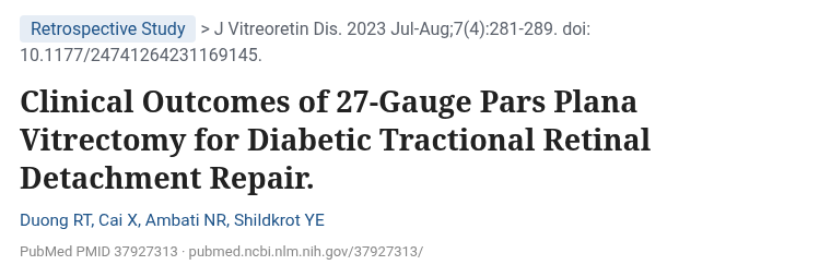 출처: Duong RT 외, J Vitreoretin Dis 2023 · doi:10.1177/24741264231169145. PubMed 공개 서지 정보로 화면 형식을 다시 만든 것