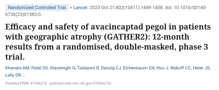 지도모양위축 아바신캡타드 페골 GATHER2 3상 12개월 결과 논문 제목 (Lancet 2023)