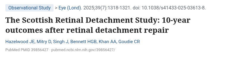 Hazelwood 외 Eye 2025 Scottish Retinal Detachment Study 10년 예후 논문 제목
