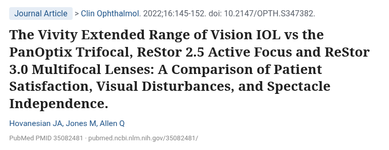 Hovanesian 2022 Clin Ophthalmol 비비티와 다초점 인공수정체 환자 보고 결과 비교 논문 제목