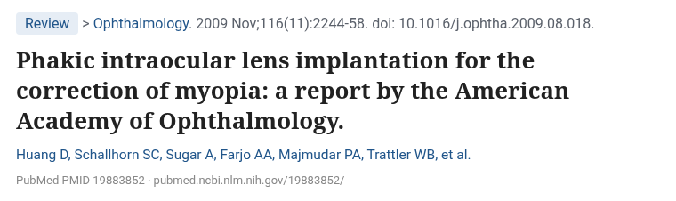 미국안과학회 안내렌즈삽입술 기술 평가 보고서 제목 (Huang 외, Ophthalmology 2009)
