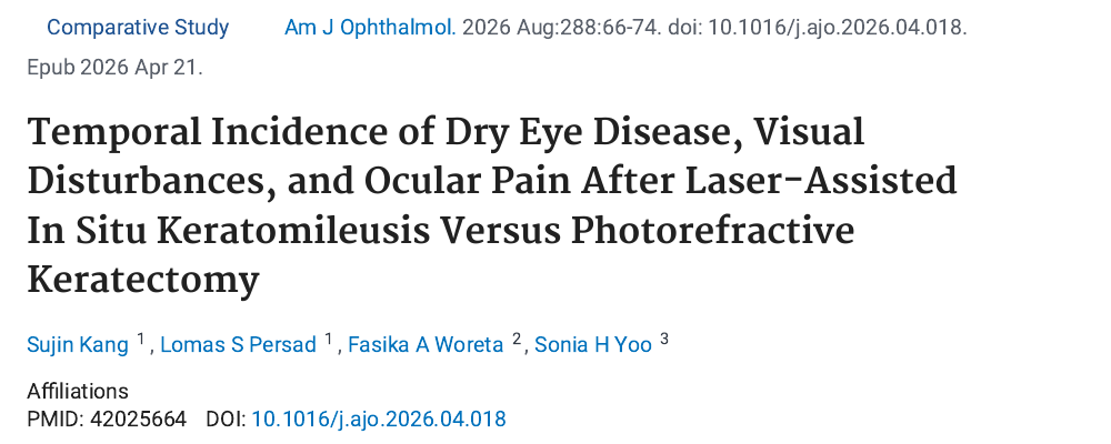 Kang 2026 Am J Ophthalmol 라식·PRK 후 건조증 논문 제목