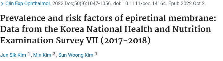 Kim JS 2022 Clin Exp Ophthalmol 망막전막 유병률 국민건강영양조사 논문 제목