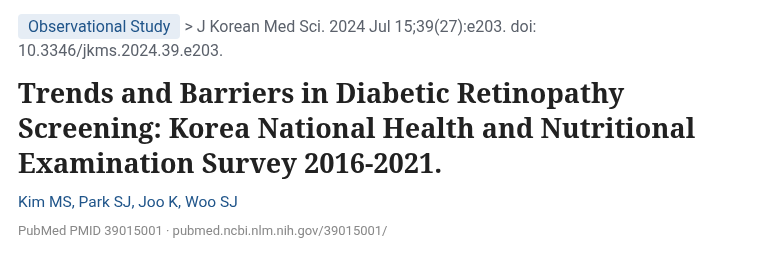 출처: Kim MS 외, J Korean Med Sci 2024 · doi:10.3346/jkms.2024.39.e203. PubMed 공개 서지 정보로 화면 형식을 다시 만든 것