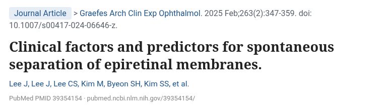 Lee 외 Graefes Arch Clin Exp Ophthalmol 2025 망막전막 자연 분리 논문 제목