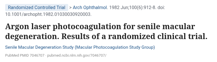 MPS 1982 Arch Ophthalmol 아르곤 레이저 광응고술 무작위 임상시험 PubMed 화면