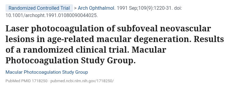 MPS 1991 Arch Ophthalmol 중심와 아래 새 혈관 레이저 무작위 임상시험 PubMed 화면