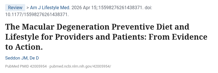 Seddon 2026 황반변성 식단과 생활습관 리뷰 논문 PubMed 화면