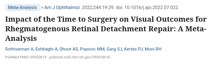 Sothivannan 외 Am J Ophthalmol 2022 수술 시점 메타분석 논문 제목