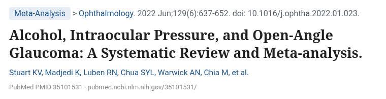 Stuart 2022 Ophthalmology 음주 안압 개방각녹내장 메타분석