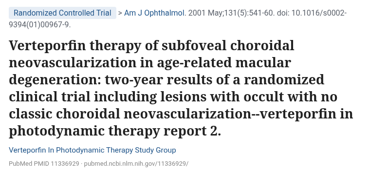 VIP 2001 Am J Ophthalmol 잠재성 새 혈관 베르테포르핀 광역학치료 PubMed 화면