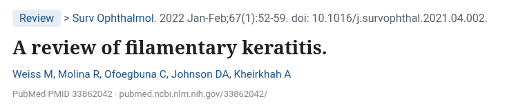 Weiss 외 Surv Ophthalmol 2022 필라멘트 각막염 리뷰 논문 제목
