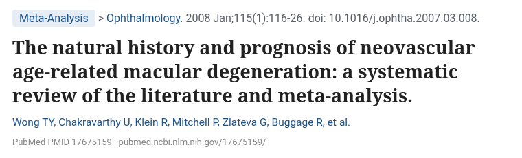 Wong 2008 Ophthalmology 치료하지 않은 습성 황반변성 자연경과 메타분석 PubMed 화면