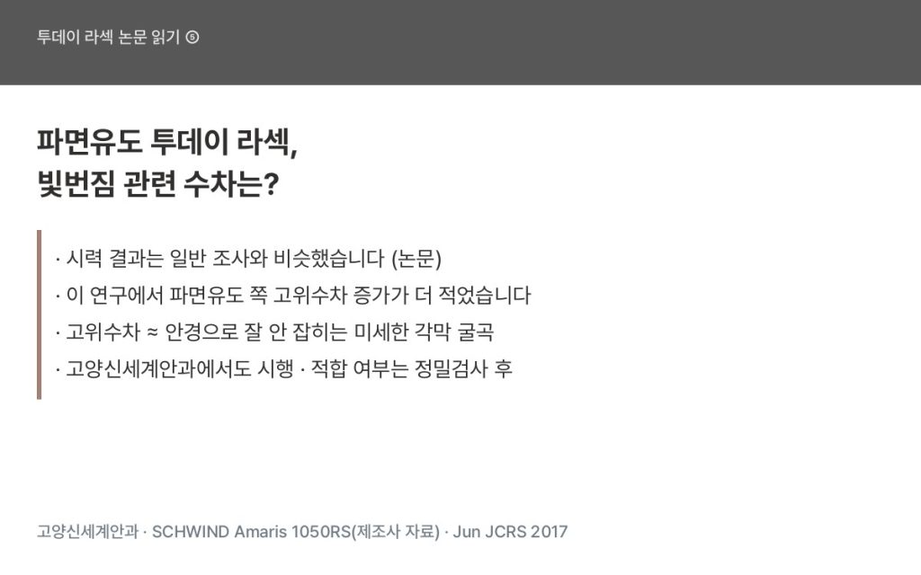 파면유도 투데이 라섹과 일반 조사 비교 요약 - Jun JCRS 2017 - 고양신세계안과