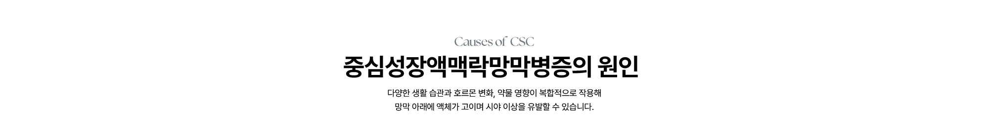 [중심성장액맥락망막병증의 원인] 다양한 생활 습관과 호르몬 변화, 약물 영향이 복합적으로 작용해 망막 아래에 액체가 고이며 시야 이상을 유발할 수 있습니다.